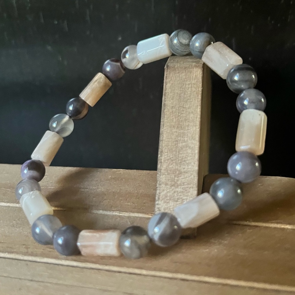 Sunstone With Botswana Agate Natural Stone Crystal 8mm Stretch Beaded Bracelet